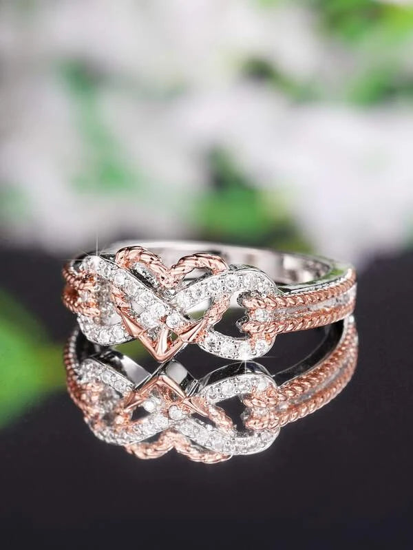 MDFUN Rose Gold Plated Infinity Love Ring - Heart Cubic Zirconia Solitaire Promise Ring For Women