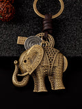 Brass and Leather Elephant Charm Keychain