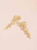 Gold Floral Earring with Rhinestone Detail