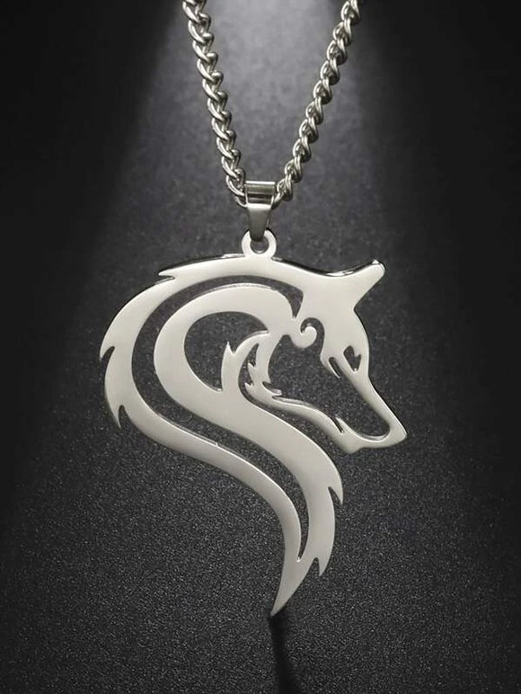 Stainless Steel Wolf Head Necklace