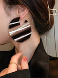 Multi Striped Black Acrylic Hoop Earring