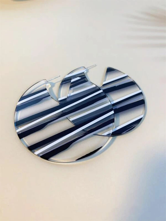 Multi Striped Black Acrylic Hoop Earring