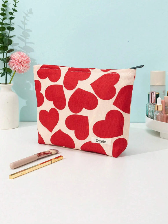 Red Heart Waterproof Cosmetic Bag