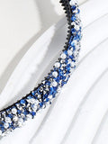 Blue Crushed Rhinestone and Pearl Thin Headband