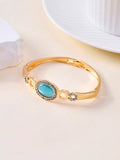 Blue Oval Moonstone Gold Bracelet