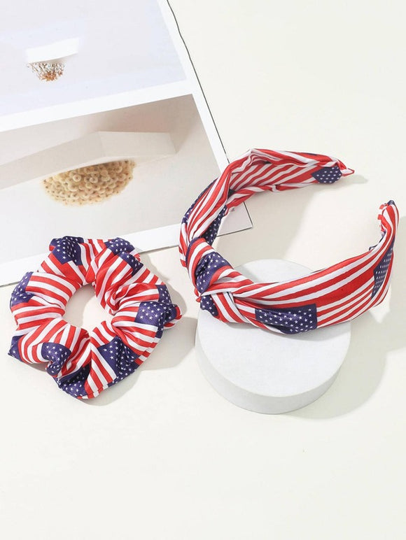Americana Stars & Stripes Satin Headband & Scrunchie Set