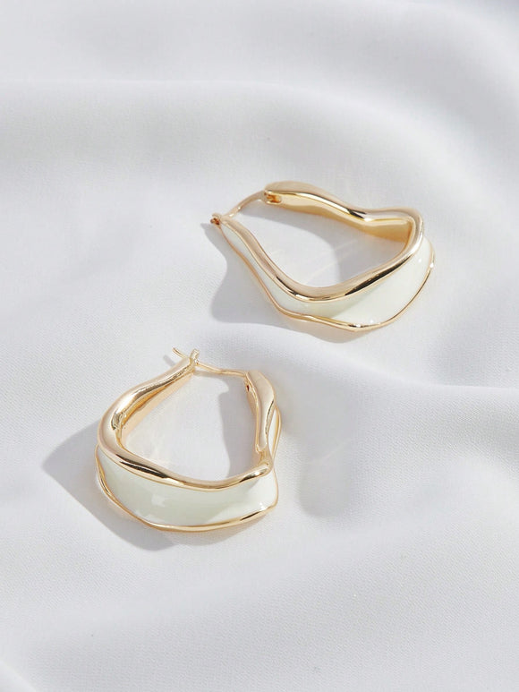 White and Gold Asymmetric Design Hoop Earrings