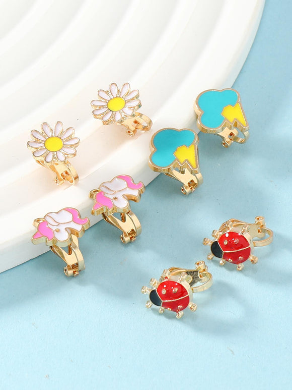 4 Pair Girls Flower,Unicorn, Clouds, and Ladybug Cute Ear Cuffs Set