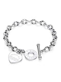 Stainless Steel Classic Heart Engraved with Scripture Toggle Clasp Bracelet