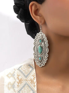 Turquoise Bead Scalloped Design Silver Earrings