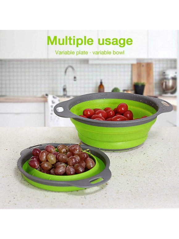 Green Silicone and Hard Plastic Collapsible Strainer