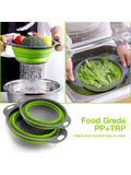 Green Silicone and Hard Plastic Collapsible Strainer