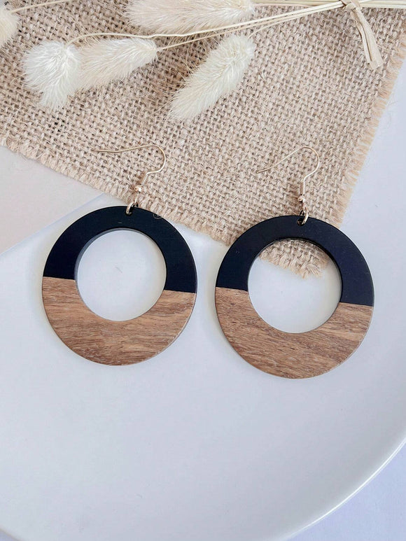 Resin & Walnut Wood Round Earrings