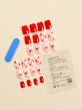 Valentine's Day Red and White Heart Short Square Nail Set