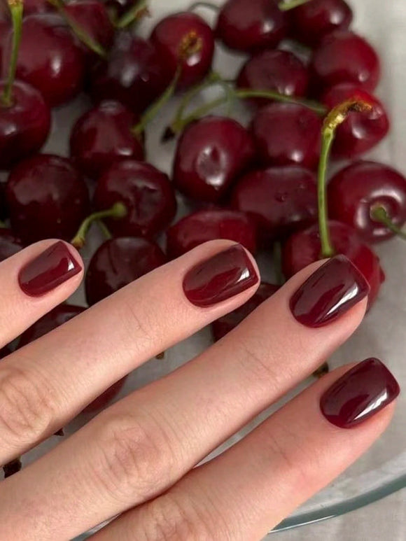 Deep Red Short Square Nail Set