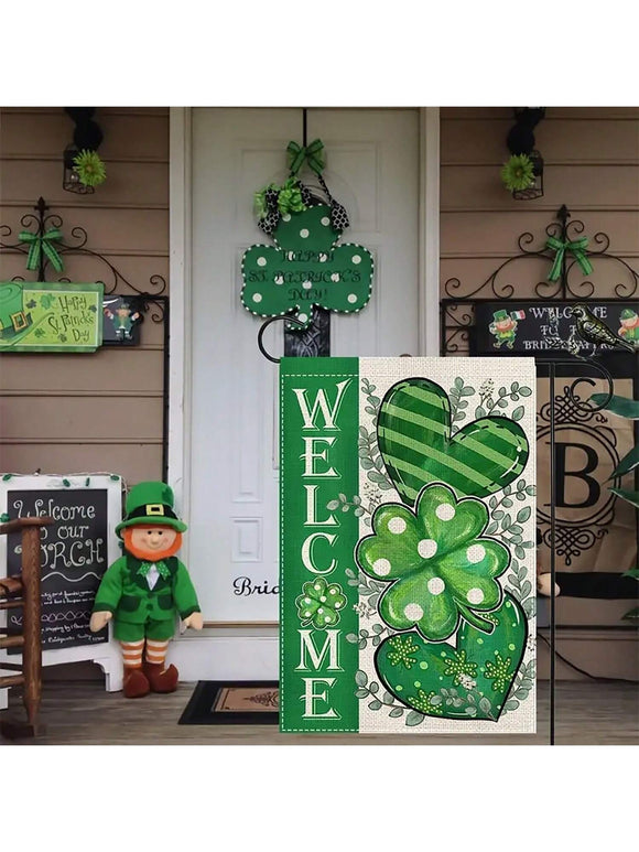 Welcome St. Patrick's Day Garden Flag with Heart and Shamrock Detail