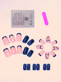 24 piece Dark Blue and Silver Glitter Design Nail Set