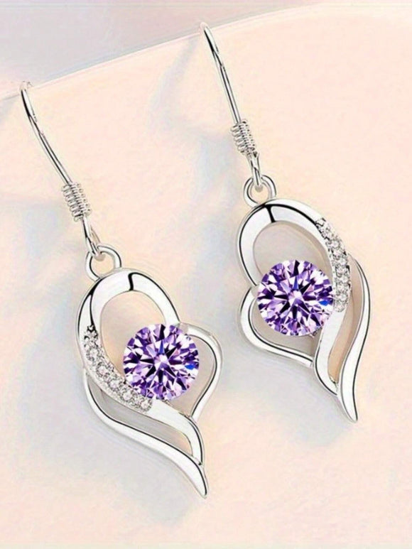 Purple Rhinestone Heart Design Earrings