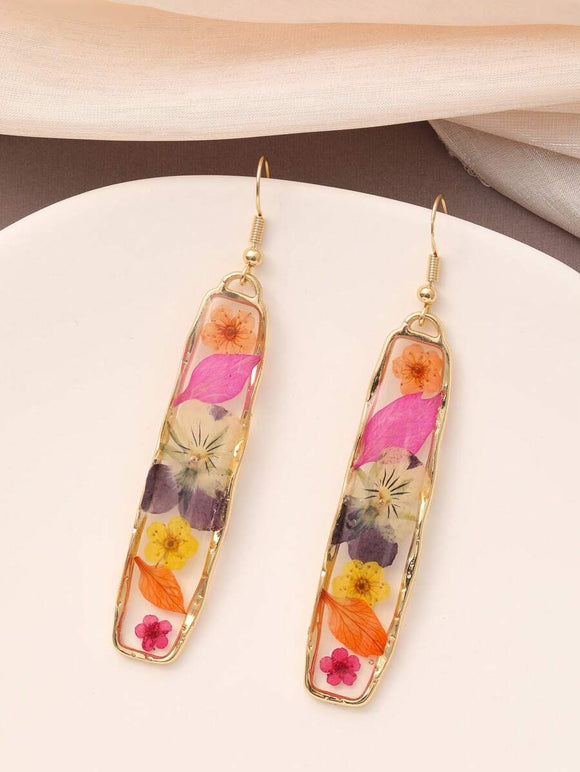 Dried Floral with Resin Overlay Gold Earrings