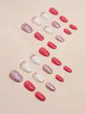 Pink Glitter French Style Short Round Nail Set