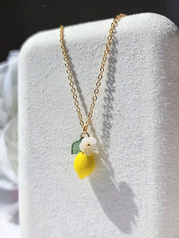 Lemon and Flower Pendant Necklace