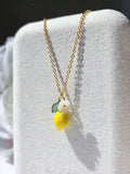 Lemon and Flower Pendant Necklace