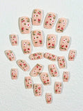 Bee and Flowers Print Long Square Nail Set