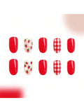 Strawberry and Plaid Oval Nail Set
