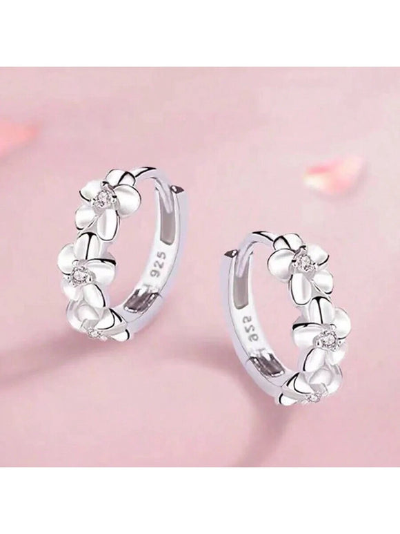 Cubic Zirconia Floral Huggie Style Hoop Earrings