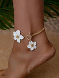 White Painted Floral Design Toggle Style Anklet
