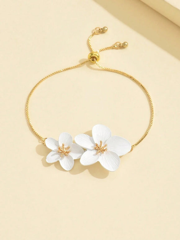 White Painted Floral Design Bolo Bracelet