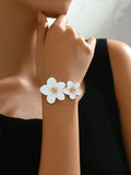 White Painted Floral Design Bolo Bracelet