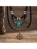Bohemian Soft Clay & Wooden Beaded Necklace Set with Paddle Wheel Charm Detail