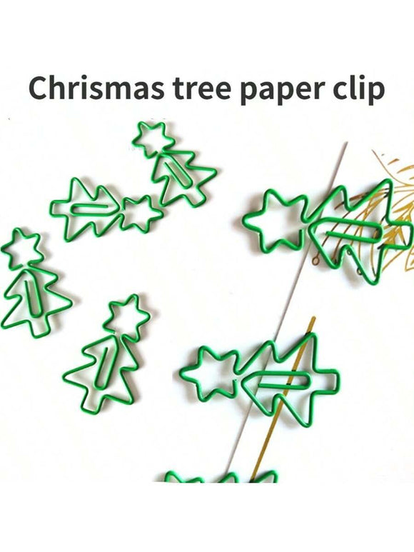 20 Pc Green Christmas Tree Shaped Paper Clip Set