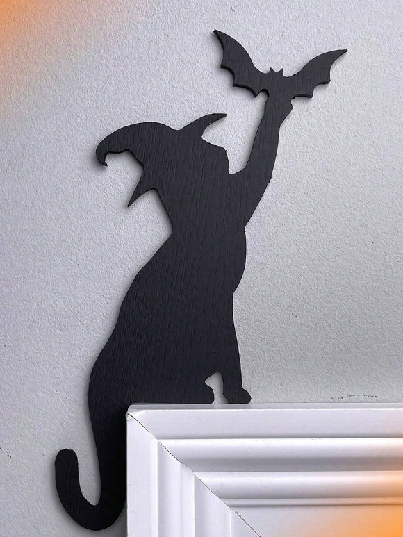 Halloween Black Cat and Bat Wooden Door Frame Decor