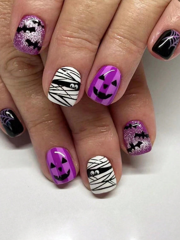 24 pc Halloween Mummy Short Square Nail Set