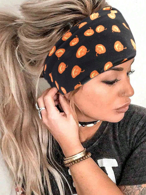 Halloween Jack O Lantern Print Wide Headband