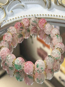 Colorful Crackle Glass Beads Decorated Elastic Bracelet