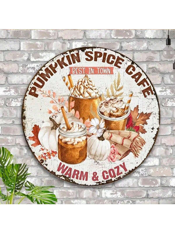 Pumpkin Spice Cafe Vintage Metal Sign