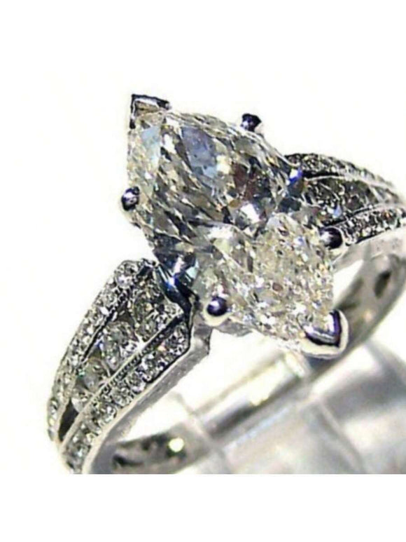 Silver Plated Cubic Zirconia Marquise Cut Silver Ring