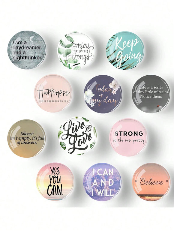 12pcs Inspirational Quotes Crystal Glass Fridge Magnets