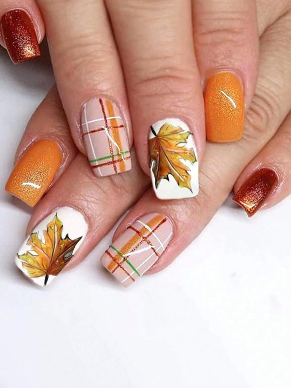 24 pc Fall Leaves Medium Square Nail Set