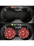 2 Pc Red and White Snowflakes Car Coaster Set