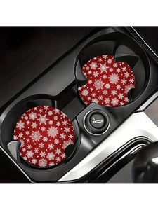 2 Pc Red and White Snowflakes Car Coaster Set
