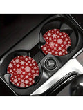 2 Pc Red and White Snowflakes Car Coaster Set