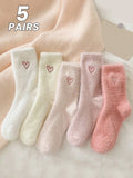 5 Pair Multi Colored Heart Print Fuzzy Sock Set
