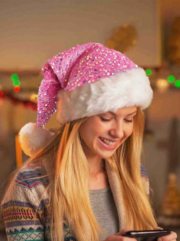 Sparkling Pink Sequin Santa Hat