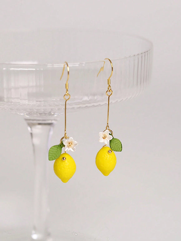 Lemon and Flower Drop Earrings