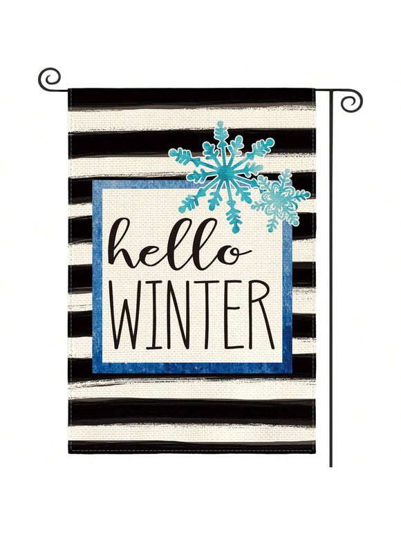Hello Winter Blue Snowflake Striped Design Garden Flag