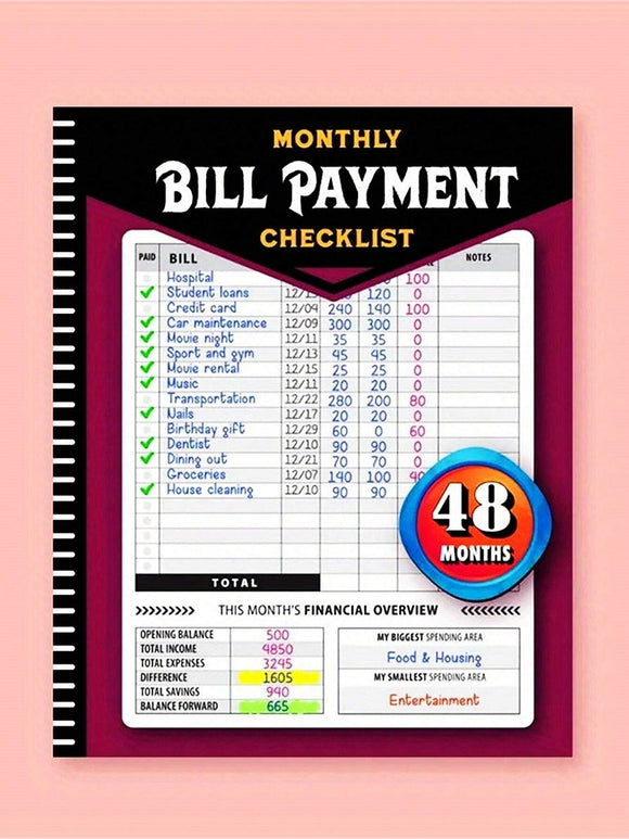 4 Year Bill Payment Checklist Journal